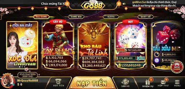 Thao tác nạp rút tiền tại cổng game Go88vn fun